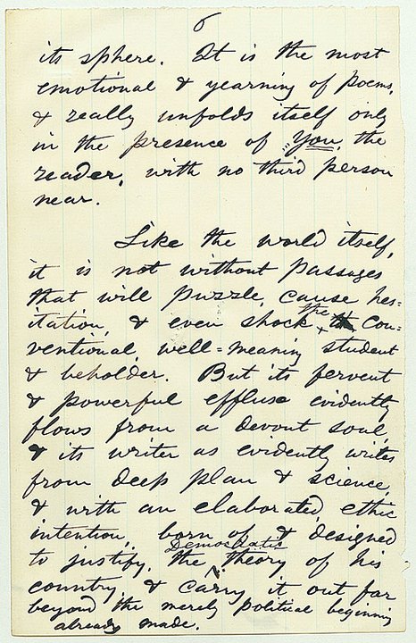 From an unpublished introduction to Leaves of Grass, wherein Whitman notes that some poems may