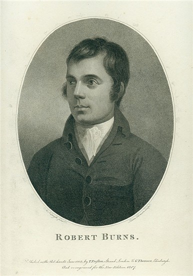 Head and shoulders portrait of Robert Burns after a painting by Alexander Nasmyth