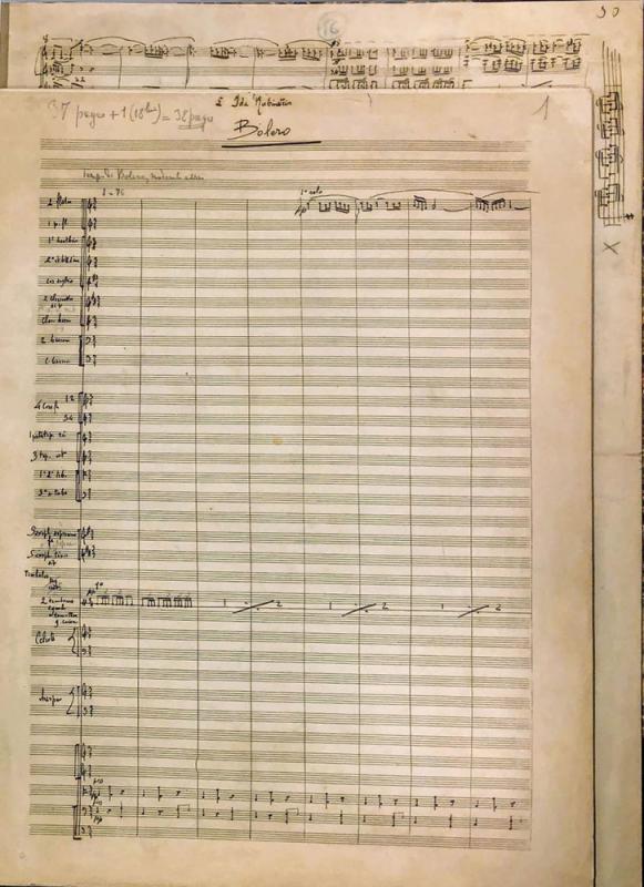 a music manuscript on yellowig paper with